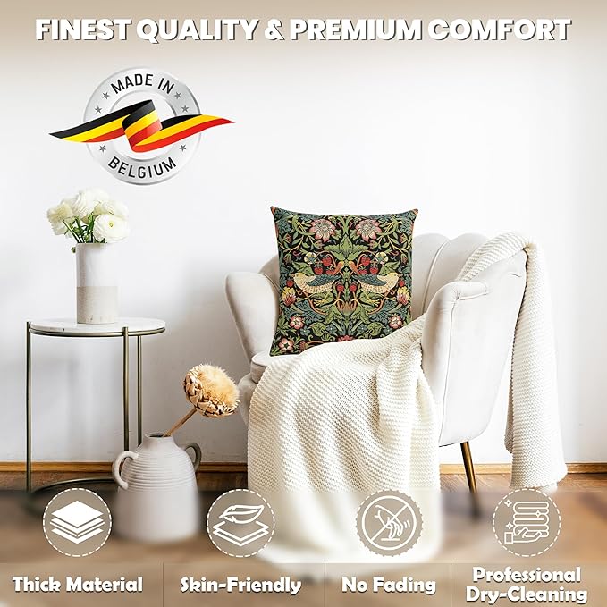 Charlotte Home Furnishings Throw Pillow Covers Decorative Boho Pillow Covers for Couch Living Room Black Strawberry Square Cushion Cases 18x18 in European Cotton Jacquard Woven Cozy Bedroom Decor