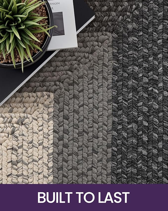 DEXI Woven Hallway Runner Rug, 2x7 Rustic Braided Vintage Carpets, Non Slip Indoor Outdoor Farmhouse Floor Rugs for Entryway, Kitchen, Laundry Room, Black/Ivory