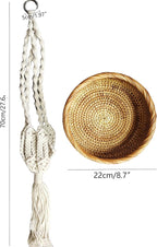 Boho Hanging Rattan Basket - 8.7” Woven Plant Hanger for Dried Flowers & Greenery - Decorative Macrame Wall Basket for Indoor Home Decor - Handmade Wicker Storage for Farmhouse, Living Room