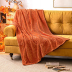 MIULEE Fleece Throw Blanket for Couch 300GSM Super Soft Lightweight Plush Striped, Fall Burnt Orange Warm Cozy Breathable Ribbed Blanket for Bed/Sofa, Throw Size 50"x60"