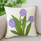 vctops Farmhouse Tulip Cotton Tufted Throw Pillow Cover Spring Floral Embroidery Pillowcase Soft Square Cushion Case for Sofa Couch Bed Chair (Purple,18"x18")