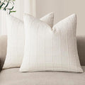 Foindtower Set of 2 Decorative Linen Check Throw Pillow Covers Neutral Farmhouse Vintage Cushion Covers Modern Boho Home Decor for Sofa Chair Couch Bedroom Living Room,16×16 Inch,Cream White