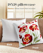Embroidered Throw Pillow Cover - 18x18 Decorative Pillow Cover with Zipper Aesthetic Cute Design Boho Spring Summer Cozy Throw Pillowcase for Living Room Couch Sofa Bed, Rose Flowers