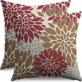 Brown Red Pillow Covers 20X20 Inch Set of 2, Dahlia Flower Spring Summer Floral Cream Decorative Throw Pillow Covers Outdoor Modern Farmhouse Cushion Case for Home Couch Sofa Bed Decor