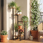 HOOBRO Plant Stand Indoor, 5 Tiered Corner Plant Shelf Flower Stand for Multiple Indoor Plants, Round Plant Flower Display Shelf for Living Room, Balcony, Patio, Rustic Brown and Black BF07HJ01