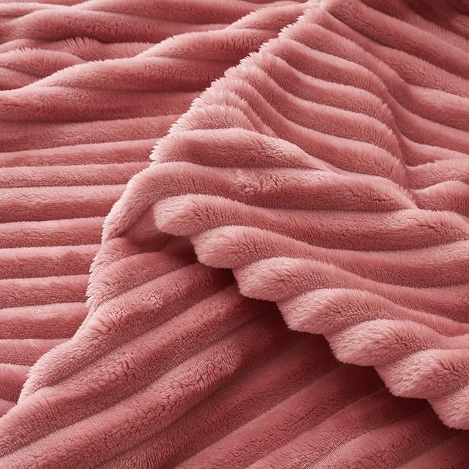 MIULEE Valentines Pink Throw Blanket 3D Ribbed Jacquard Fleece Flannel Velvet Plush Decorative Bed Blanket (Throw, 50" x 60") - Super Soft, Lightweight, Warm and Cozy for Couch Sofa Home Decor