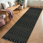 Lahome Moroccan Easy Jute Washable Runner Rug, 2x8 Non Slip Kitchen Runner Rug, Black Geometric Print Distressed Inside Entryway Runners for Hallways Laundry Room Foyer
