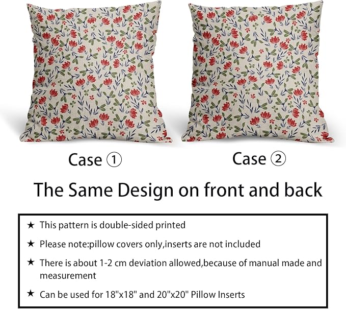 4th of July Floral Pillow Covers 16x16 Set of 2 Vintage Rustic Old Style Navy Blue Red Green Flower Print Decorative Outdoor Pillowcases Patriotic Throw Cushion Case Decor for Couch Sofa Bed