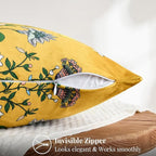 Mustard Yellow Velvet Throw Pillow Covers 16x16 Pack of 2, Vintage Floral Pillow Covers, Mid Century Flower Plant Cushion Covers for Sofa Living Room Home Decor