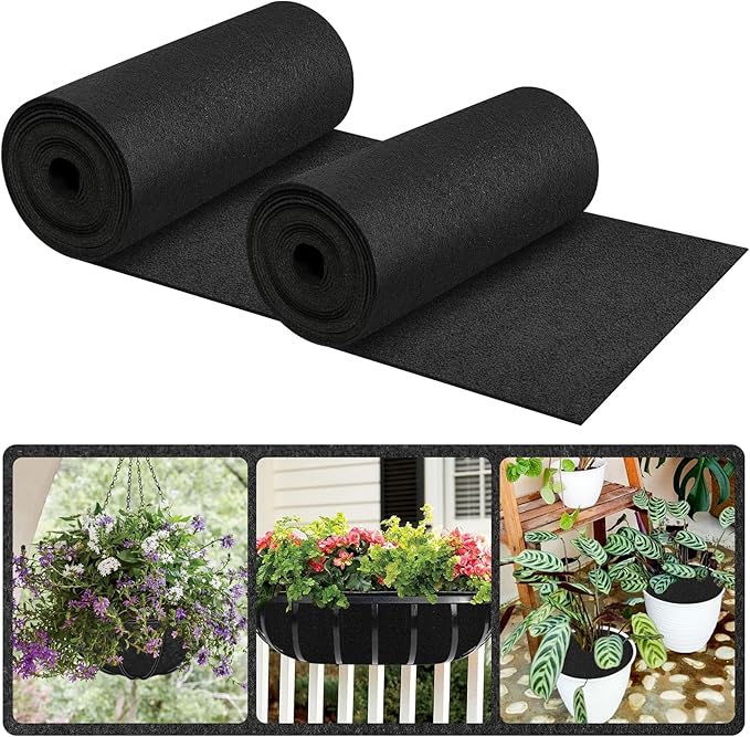 Riare 16x120 Inch Black Felt Planter Liner Roll- 2 Rolls Non-Woven Fabric Planter Liner for Outdoor Plants, Coco Liner Roll Alternative Basket Planter Liner for Planters Hanging Basket Window Box