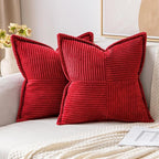MIULEE Decorative Throw Pillow Covers for Couch Bed Livingroom 20x20 Inch Set of 2 Red Boho Accent Throw Pllows Broadside Striped Patchwork Soft Corduroy Pillowcases