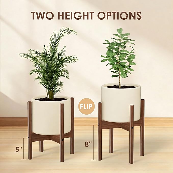ALIGADO Bamboo Plant Stand Indoor, for Up to 10 Inch Pots, Built to Fit Corners, Sturdy & Stable Design, Walnut Finish