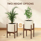 ALIGADO 2 Pack Bamboo Plant Stands Indoor, for Up to 10 Inch Pots, Built to Fit Corners, Sturdy & Stable Design, Walnut Finish