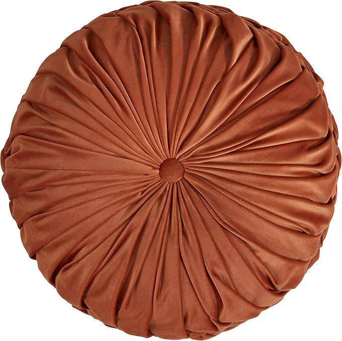 SARO LIFESTYLE Round Velvet Pintucked Poly Filled Throw Pillow
