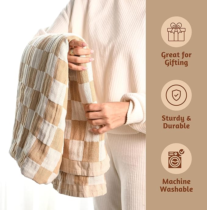 Folkulture Throw Blanket for Couch 50" x 60" |100% Recycled Cotton Couch Chritmas Throw Blanket for Chair, Boho Throws Blankets for Bed,Sofa, Lightweight| Guest Room Must Haves Blanket | Biscuit