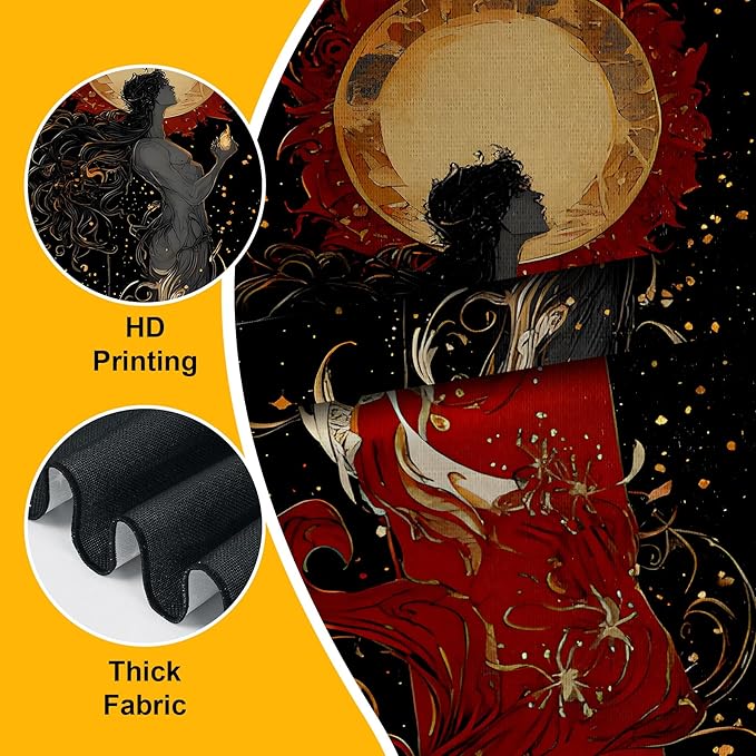 AOHMPT Pack of 2 Long Vertical Tapestry,Nature Landscape Tapestry with Serene Mountain River, Moon & Sun Motifs,Traditional Ink Painting Wall Art , Zen Aesthetic Wall Hanging for Living Room Bedroom Decor 13" W x 51" H"