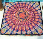 ICC 24" Orange Peacock Mandala Barmeri Large Floor Pillow Cover Cushion Meditation Seating Ottoman Throw Cover Hippie Decorative Zipped Bohemian Pouf Ottoman Pom Pom Cases 24" Square