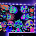Horror Tapestry Blacklight Tapestry for Bedroom Zombie Crowd Around Tapestries UV Reactive Poster Glow in the Dark Walker Undead Ghoul Tapestries Wall Hanging Halloween Decor Scary Room Decor 90"x71"