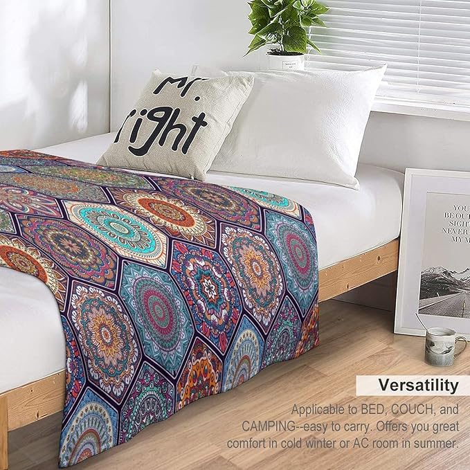 Boho Floral Throw Blanket Vintage Bohemian Flower Patterned Blanket for Sofa Bed Couch Chair Or Dorm 70"x80"