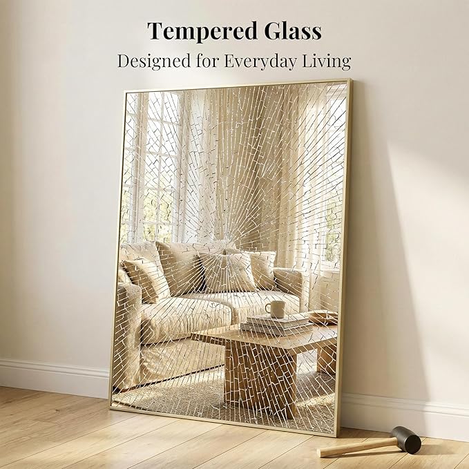 36"x48" Large Gold Bathroom Mirror, Metal Framed Vanity Mirror for Wall, Wide 48"x36" Rectangular Mirror Over Sink, Luxury Living Room Decor, Flush Mount