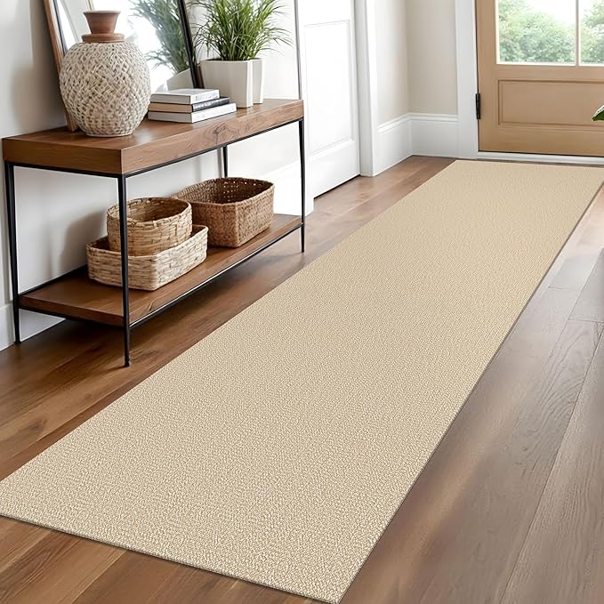 EARTHALL Washable Runner Rug 2x10 Ft Non Slip Runners for Hallways Long Cotton Rubber Backed Kitchen Runner Braided Indoor Floor Carpet Runners for Entryway, Hallway, Kitchen, Golden Beige/White
