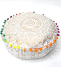 CRAFT KALA 18" Round Large Hippie Mandala Meditation Floor Ottoman Pillow Cushion Pouf Cover Square Poufs Bohemian Circle Floor Cushion Case Outdoor Fireplace Yoga Living Room Decor Cover Golden Ombre