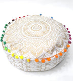 CRAFT KALA 18" Round Large Hippie Mandala Meditation Floor Ottoman Pillow Cushion Pouf Cover Square Poufs Bohemian Circle Floor Cushion Case Outdoor Fireplace Yoga Living Room Decor Cover Golden Ombre