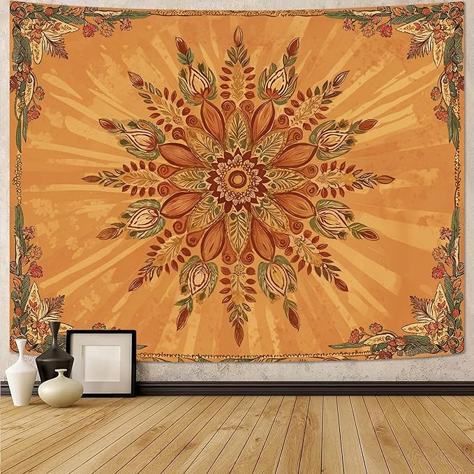 Accnicc Boho Floral Mandala Tapestry for Bedroom Bohemian Flower Wall Tapestry Aesthetic Large Vintage Orange Hippie Indian Tapestries Wall Hanging for Living Room Dorm Decor 80 x 60 Inch