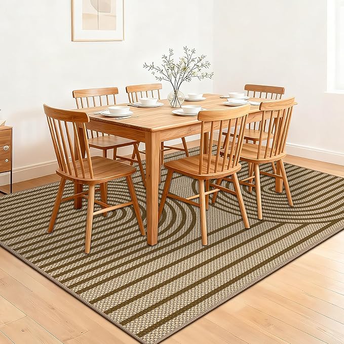 Outdoor Rug 5x7 Rugs for Living Room Washable Non-Slip Easy Jute Rug Indoor Outdoor Low Pile Ultra-Thin Area Rug Brown Rainbow Carpet for Dining Room Bedroom Patio Office Dorm Nursery Floor Mats