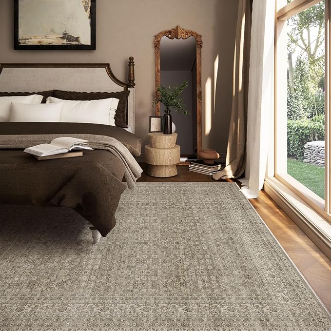 Washable Area Rugs for Living Room: 6x9 Bedroom Area Rug Boho Vintage Rugs Stain Resistant Non Slip Low Pile Soft Lightweight Carpet for Kitchen Dining Room Farmhouse Nursery Kids Room