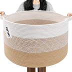 115L Large Blanket Basket,23.6"L x 23.6"W x 15.7"H Rope Woven Baskets with Handles, Toys Storage Bins,Laundry Basket Perfect for Living Room, Nursery,Bedroom,Home Organization,Yellow