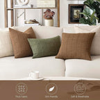 Foindtower Set of 2 Decorative Linen Check Throw Pillow Covers Neutral Farmhouse Lumbar Cushion Covers Modern Boho Home Decor for Sofa Chair Couch Bedroom Living Room,12×24 Inch,Brown Hazel