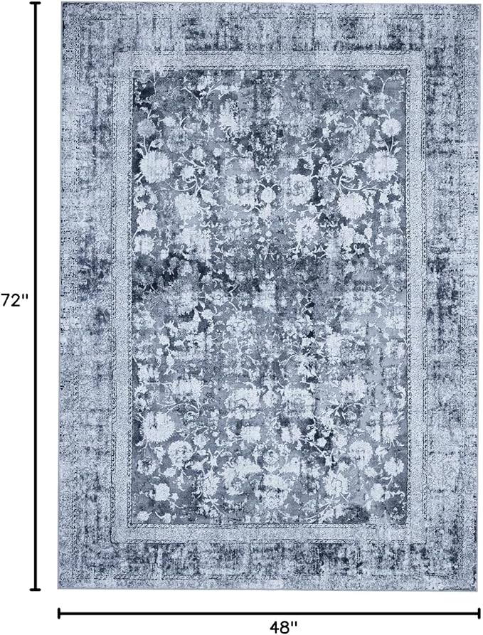 Area Rug 4×6, Vintage Boho Rug,Ultra-Soft Low Pile, Washable, Non Slip,Stain Resistant Printed Carpet for Living Room Bedrooms Playroom Office Kitchen, Stone/Blue