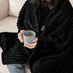 MIULEE Black Throw Blanket 3D Ribbed Jacquard Fleece Flannel Velvet Plush Decorative Bed Blanket (Throw, 50" x 60") - Super Soft, Lightweight, Warm and Cozy for Couch Sofa