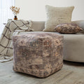 L. R. Resources, Inc. LR Home Vintage Floral Square Indoor Medium Pouf Ottoman, Taupe | Power-Loomed Polyester Foot Rest for Bedroom & Living Room Decor | 18 x 18 x 18 Filled Pouf for Seating