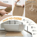 MIULEE Set of 2 Waffle Bathroom Rugs, Boho Bath Rug Super Absorbent, Non Slip Washable Ultra Soft Rubber Backed Shower Bath Mats for Floor, Tub, Shower, Bordered Design, Brown, 17"x24"+18"x30"