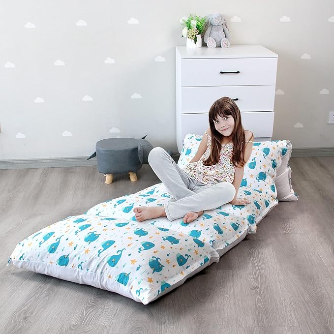 Biloban Floor Lounger Cover Only, Non-Slip & Super Soft Floor Pillow Case, 88''×26''Fits Five Standard Size Pillows, Whale Queen (Pillow Not Included)