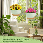 2 Pack 10 Inch Self Watering Hanging Planters for Indoor Plants, Large Green Brown Plastic Hanging Pots with Chains for Outdoor Patio Garden Home Decor (Green Brown)