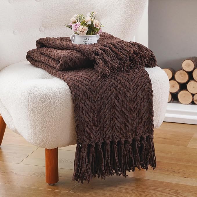 BATTILO HOME Dark Brown Throw Blanket for Couch, Super Soft Cozy Warm Chocolate Throw for Twin Bed, Living Room Chair Bed Sofa Home Decor, 60" x 80"