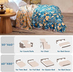 Boho Throw Blanket 50"x60" 100% Cotton Floral Couch Blanket with Flower Bird,ReversibleSoft Breathable Lightweight Spring Decorative Blankets with Fringe for Sofa Chair Bed Decor All Season