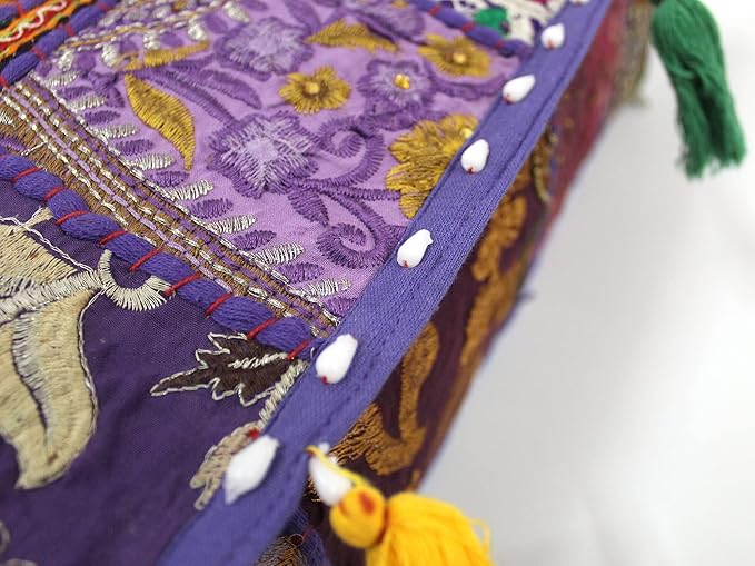 Mam Treasures Indian Bohemian Decorative Pillow Vintage Cushion Cover Patchwork Square Floor Pillow Cover Meditation Cushion Large Floor Pillow Indian Cushion (Purple, 22 X 22 X 5 Inch)