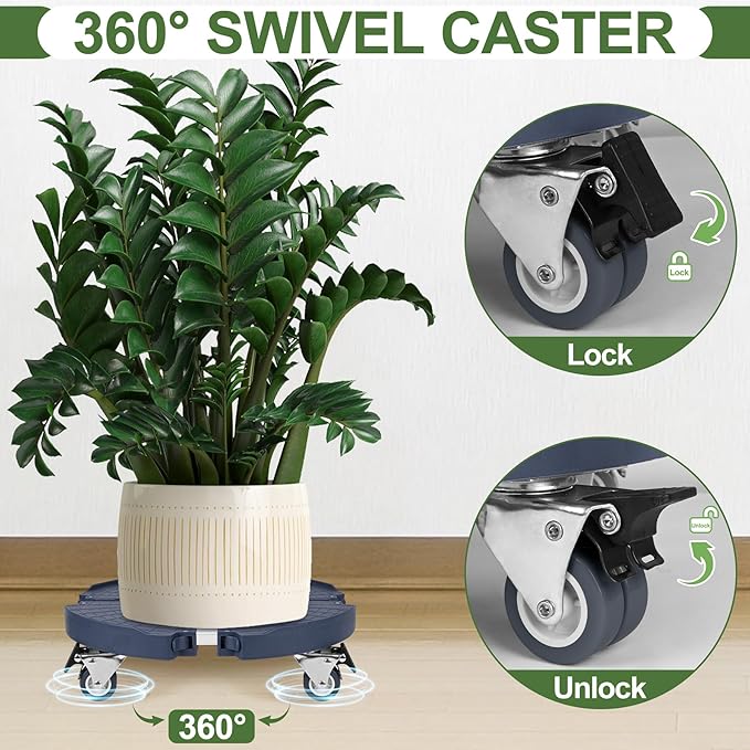 ToLanbbt 4 Pack Plant Caddy Stands with 360° Wheels Adjustable 15-22 in Rolling Stands Heavy Duty Large Plant Carts Dolly with Casters 440lbs Capacity for Large Planter, Garden Pot, Flower Pot, Blue