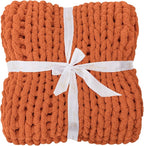 Bigacogo Chunky Knit Throw Blanket for Couch, 40x80 inches, 100% Hand Knitted with Thick Jumbo Chenille Yarn, Cozy Soft Large Rope Knot Cable Crochet Blankets for Sofa Bed Living Room, Terracotta