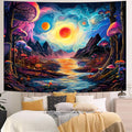 Generleo Fantasy Forest Mushroom Tapestry Galaxy Planet Tapestries Magical River Mountain Wall Decor Mysterious Starry Sky Tapestry Wall Hanging for Bedroom