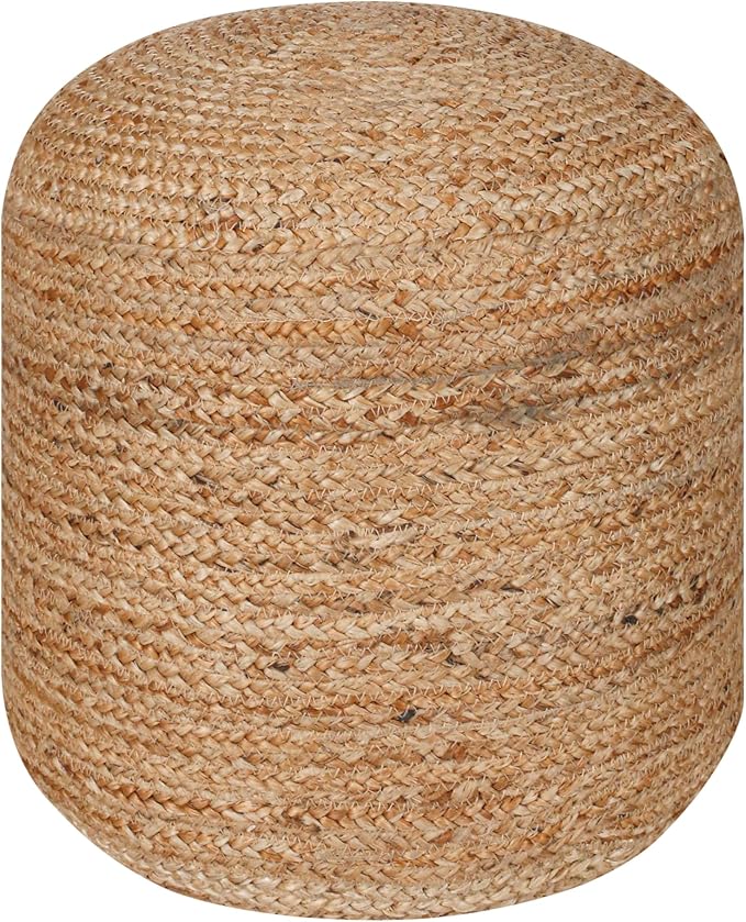 Palisa Ottoman Jute Pouf Handmade Knitted Poof Bean Bag Filling | Boho Pouffe for Living Room & Bedroom | Foot Rest Poufs for Office Home Decor (Natural, 16" D x 16" W x 18" H)