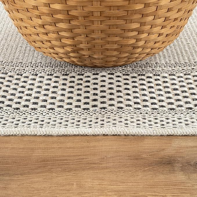 CAMILSON Easy Jute Rug 10x14, Indoor Outdoor Off-White Color Fiber Area Rugs for Living Room Patio and Dining Room Rug, Bordered Boho Woven Design, Easy-Cleaning, Washable Outside Carpet (10 x 14)