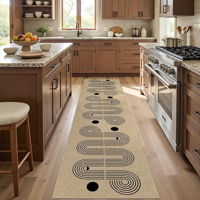 Kitchen Runner Rugs for Hallway, 2x8 Washable Farmhouse Non Slip Outdoor Runners Rug for Bedroom Porch Laundry Bathroom Geometric Brown