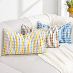 Boho Decorative Throw Pillow Covers 12x20 Inch, Chenille Tufted Pillow Cover Stripe Textured Lumbar Farmhouse Accent Pillowcase for Couch Sofa Bedroom Living Room, Red White Khaki Grey 1 Pack
