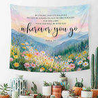 MNASAIOO Christian Wildflower Mountian Wall Tapestry Hanging for Bedroom, Bible Verse Scripture Joshua 1:9 Tapestries,Watercolor Spring Colorful Landscape Wall Decor for Living Prayer Room 50x60in