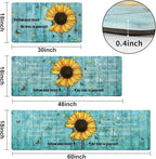 Likiyol Sunflower Kitchen Rugs Sets of 3 Kitchen Mats for Floor Anti Fatigue Mats for Kitchen Floor, Spring Floral Flower Non Slip Washable Standing Floor Mats, 18''x30''+18''x48''+18''x60''(Blue)
